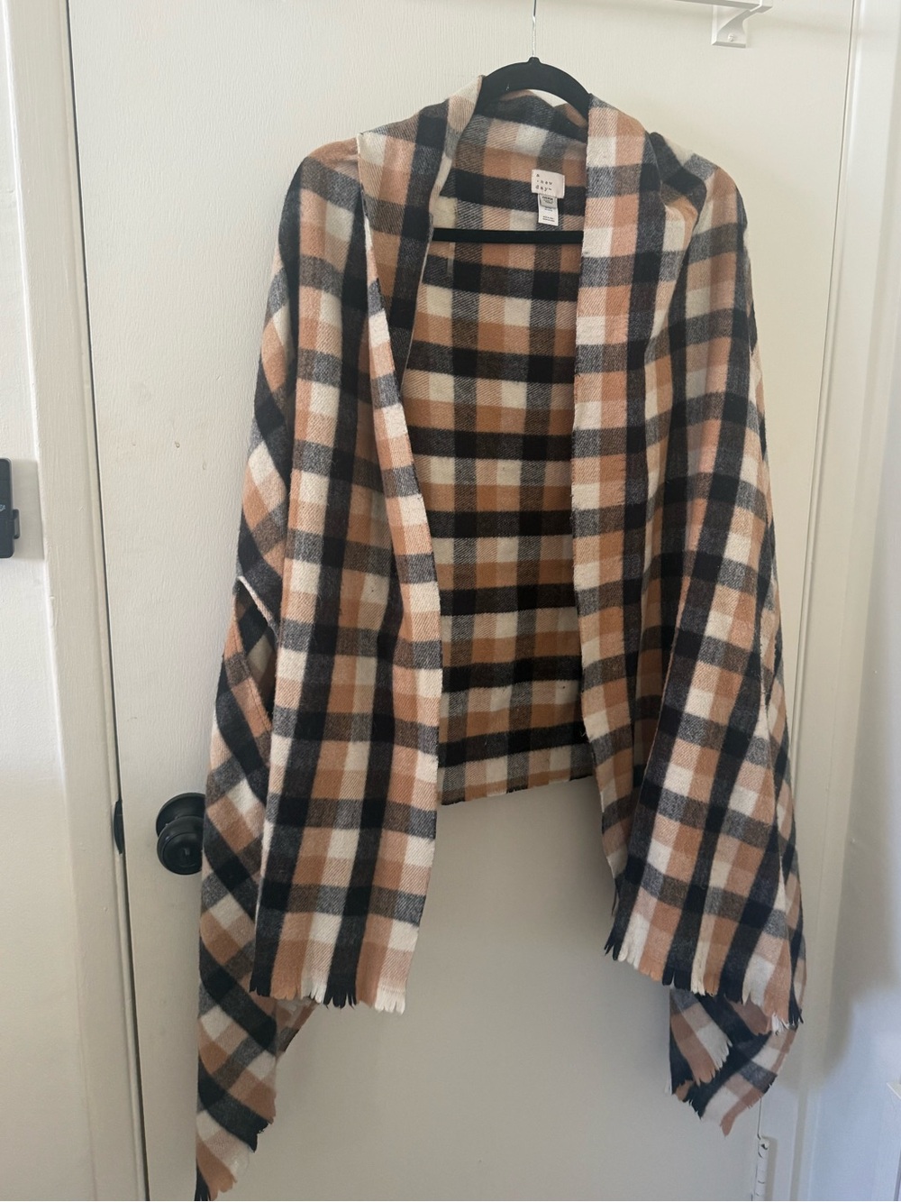 a new day Plaid Hooded Wrap Cape - Tan, Black & Cream
